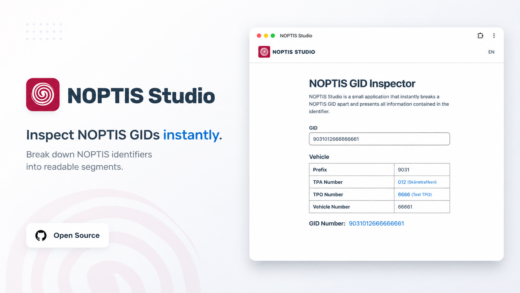 NOPTIS Studio - Inspect NOPTIS GIDs instantly